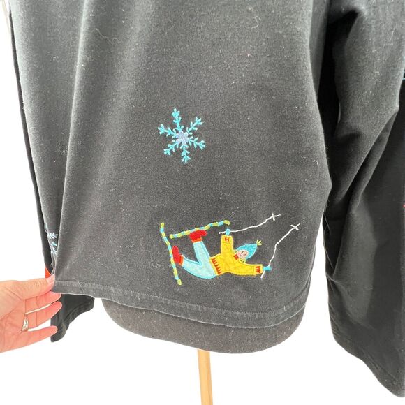 Michael Simon‎ Cardigan Womens Black Embroidered Winter Skiing Snowflake Sweater - Picture 6 of 8